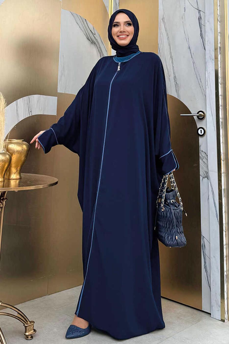 Tesettür giyim LACİVERT YARASA KOL FERACE T 6002