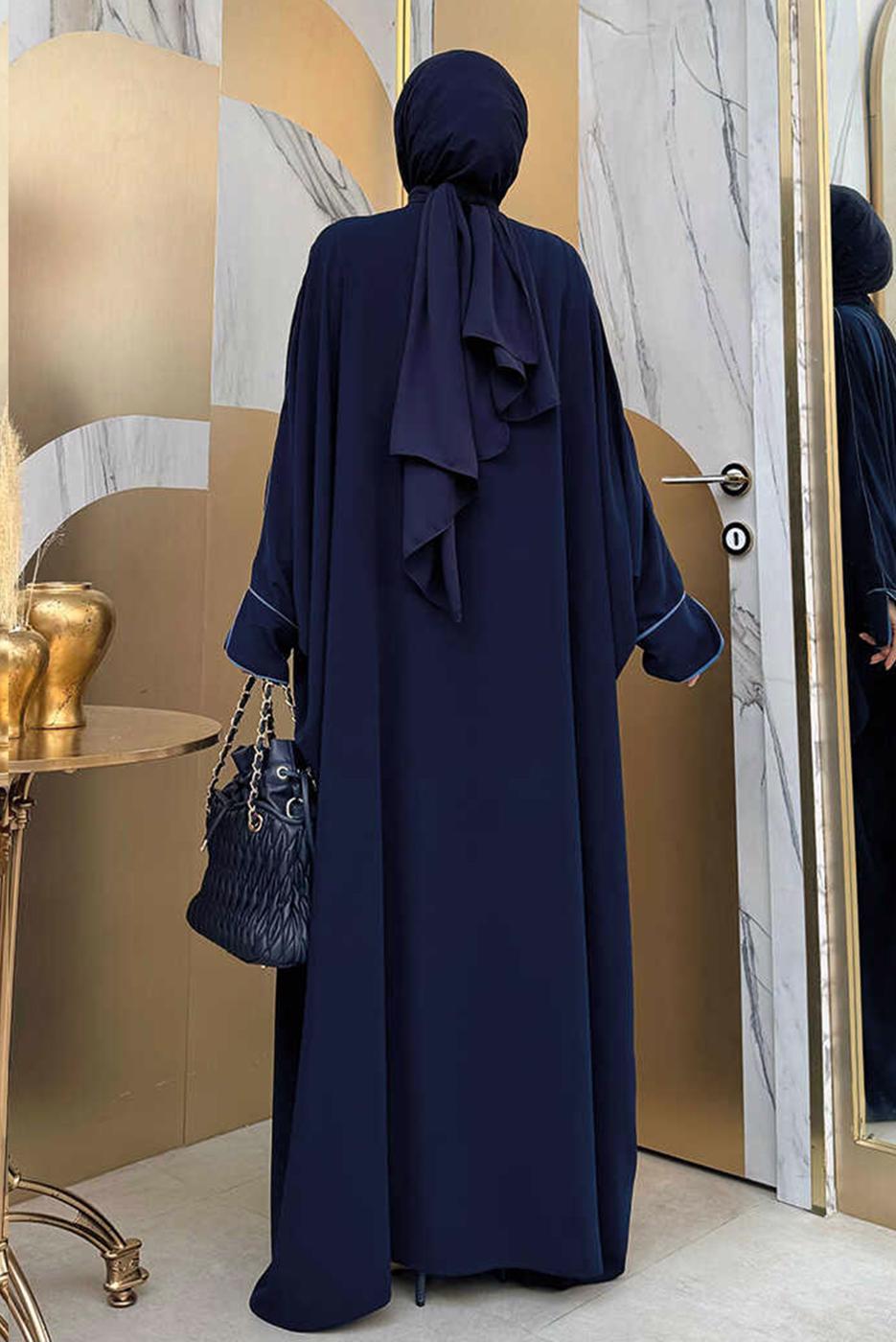 Tesettür giyim LACİVERT YARASA KOL FERACE T 6002