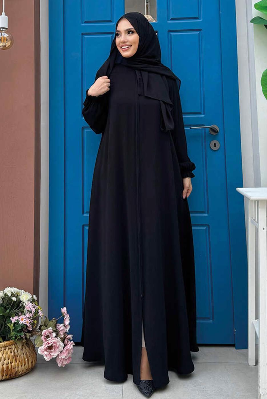 Tesettür giyim SİYAH FERMUARLI FERACE T 7006