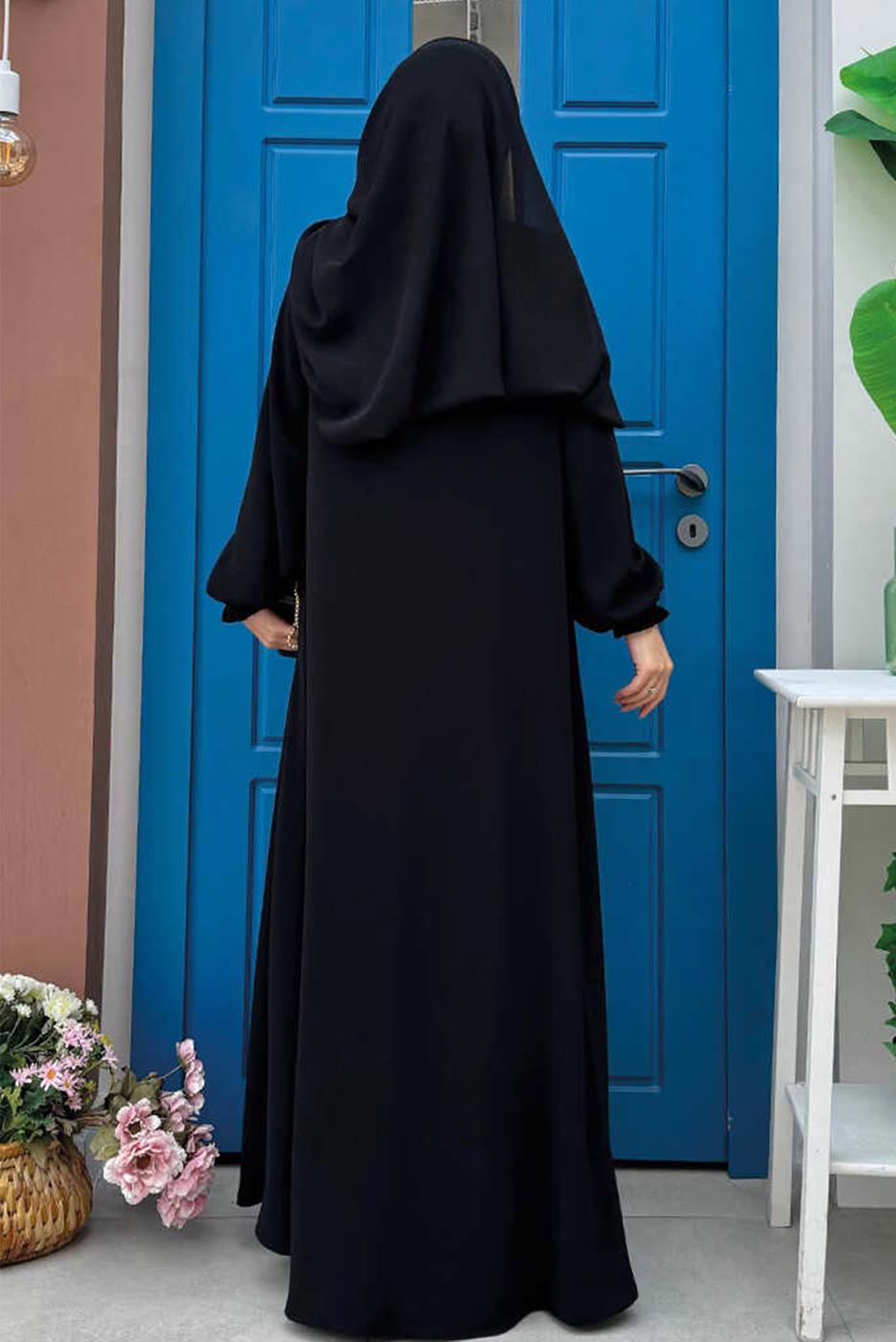 Tesettür giyim SİYAH FERMUARLI FERACE T 7006