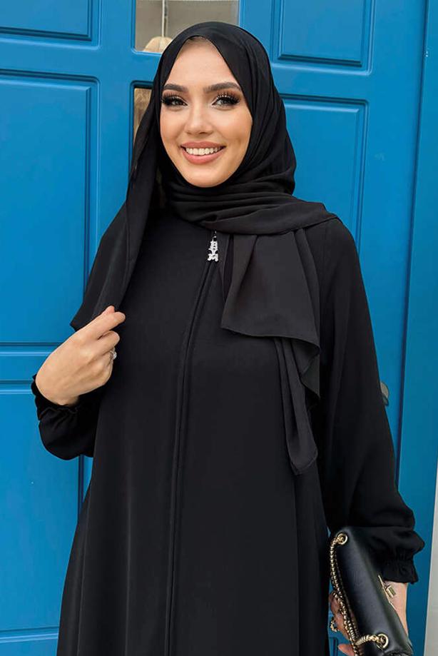 Tesettür giyim SİYAH FERMUARLI FERACE T 7006 - TRENDTESETTÜR