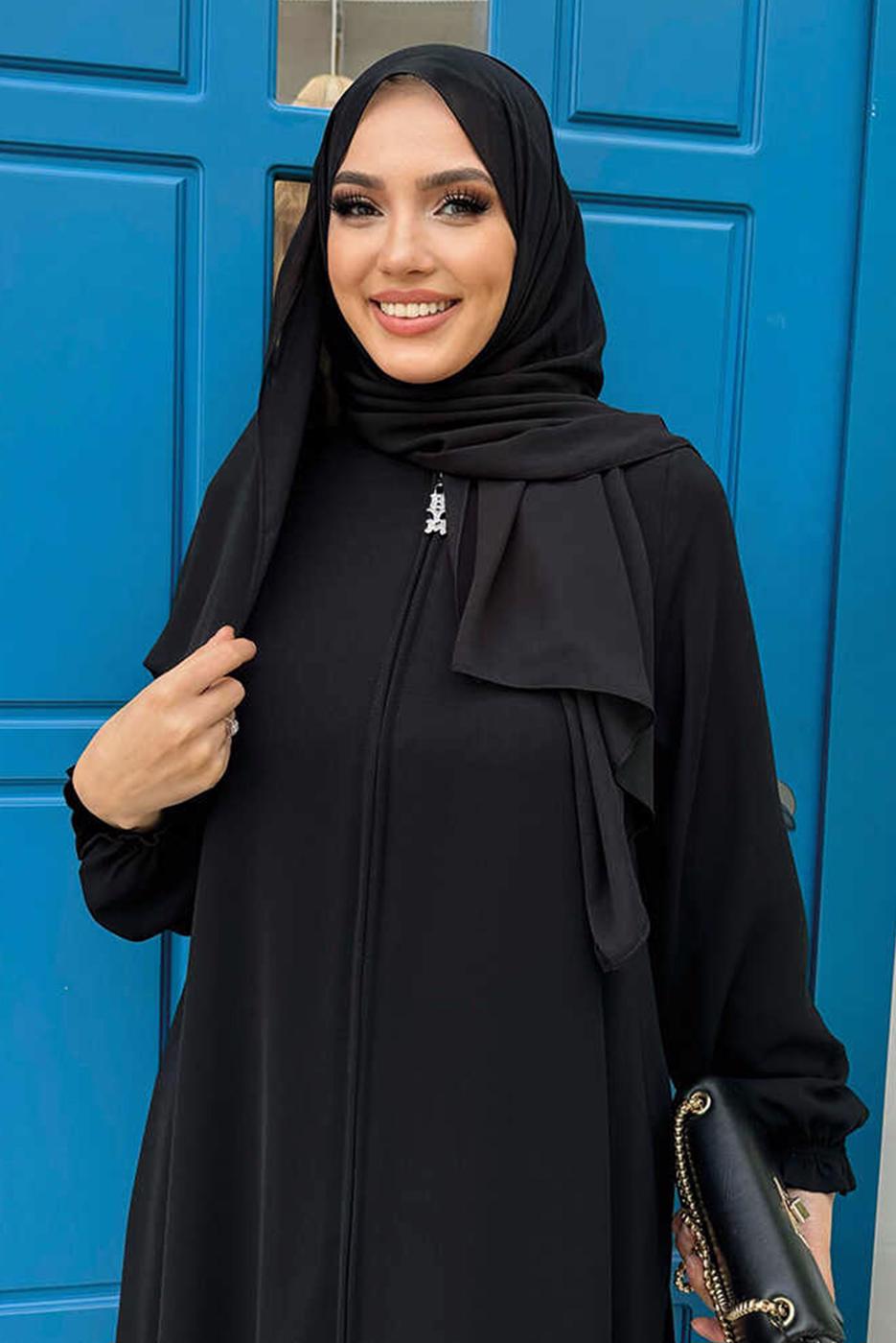 Tesettür giyim SİYAH FERMUARLI FERACE T 7006