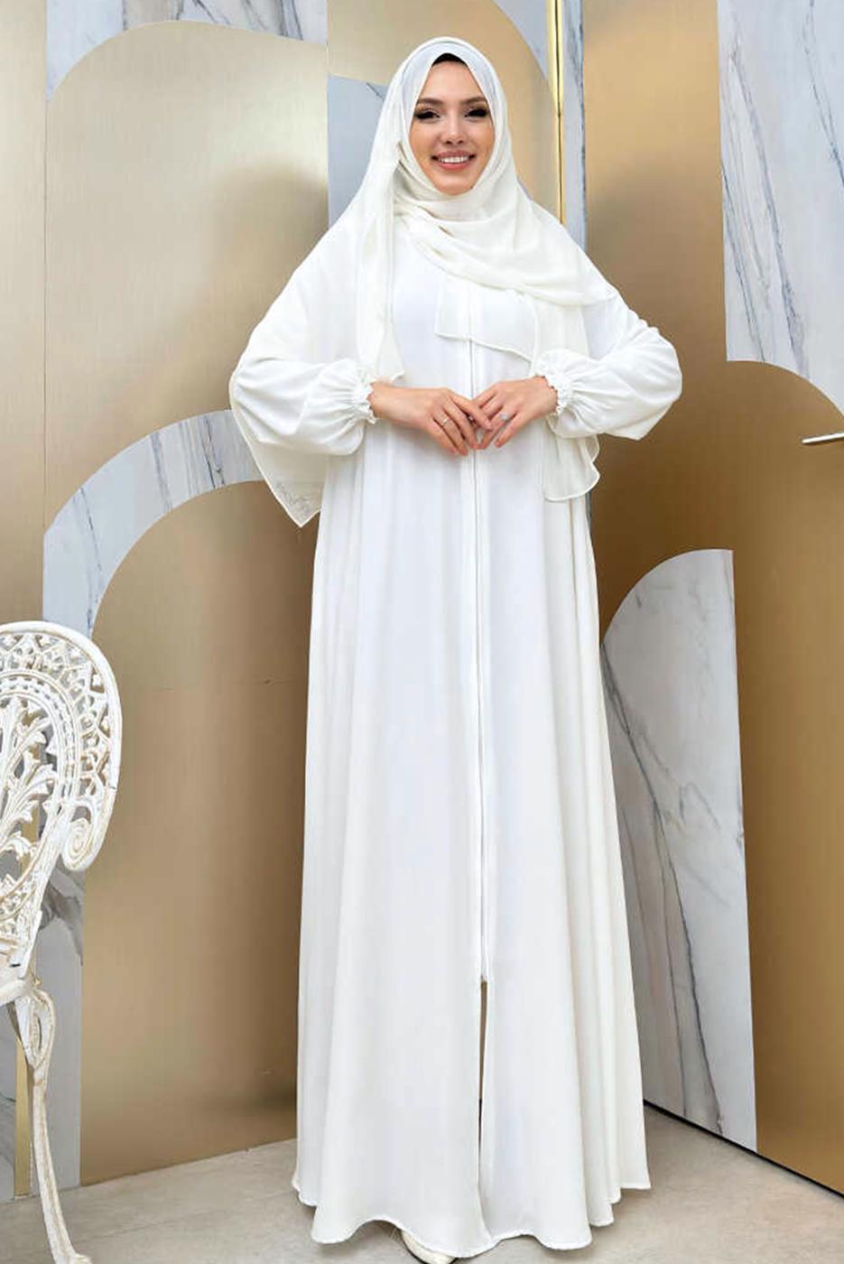 Vêtements hijab ÉCRU ABAYA ZIPPÉE T 7006