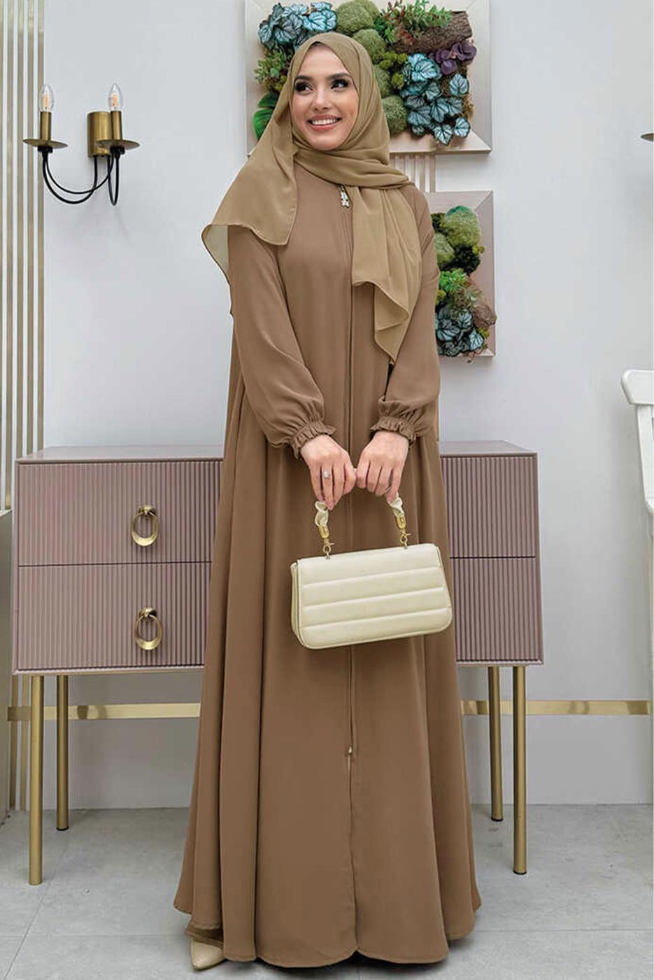 Vêtements hijab BRUN ABAYA ZIPPÉE T 7006