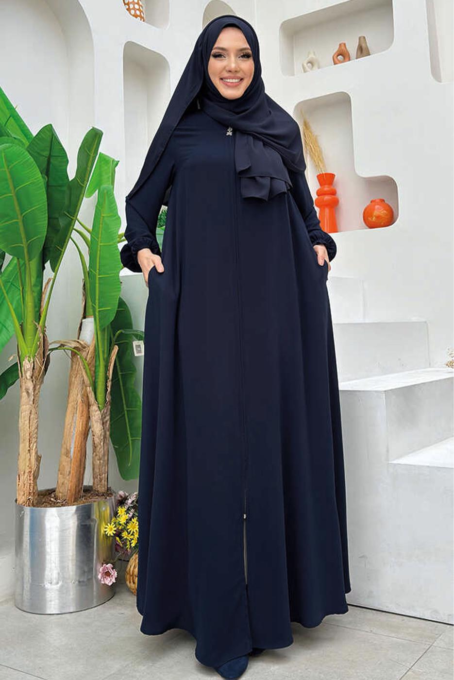 Vêtements hijab BLEU MARINE ABAYA ZIPPÉE T 7006