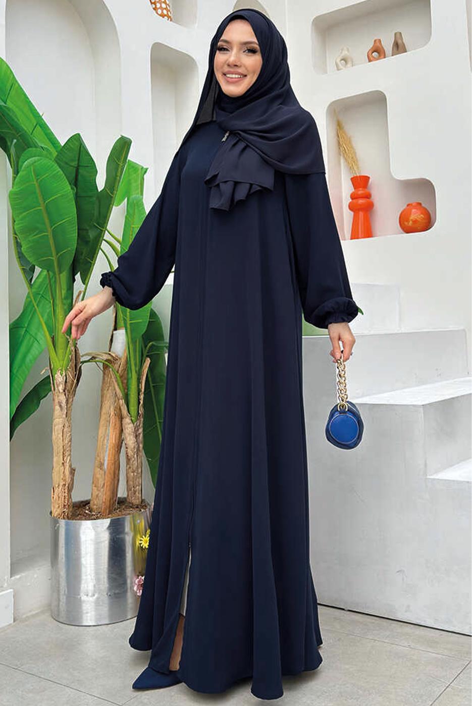 Vêtements hijab BLEU MARINE ABAYA ZIPPÉE T 7006