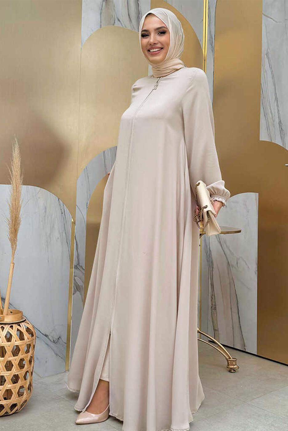 Vêtements hijab BEIGE ABAYA ZIPPÉE T 7006