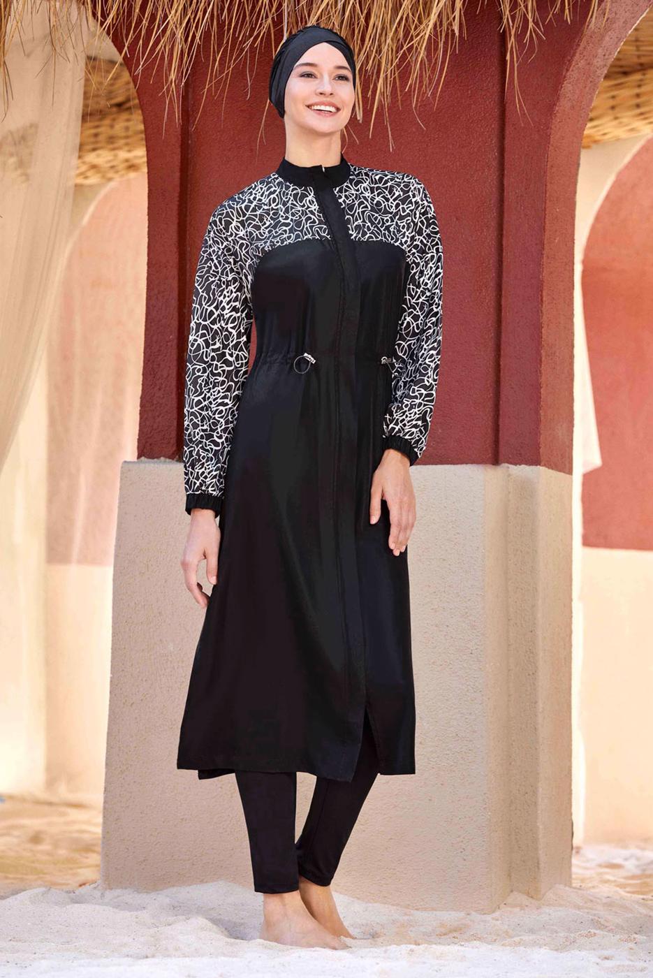 Tesettür giyim SİYAH ALVİNA DESENLİ TESETTÜR MAYO T 1412