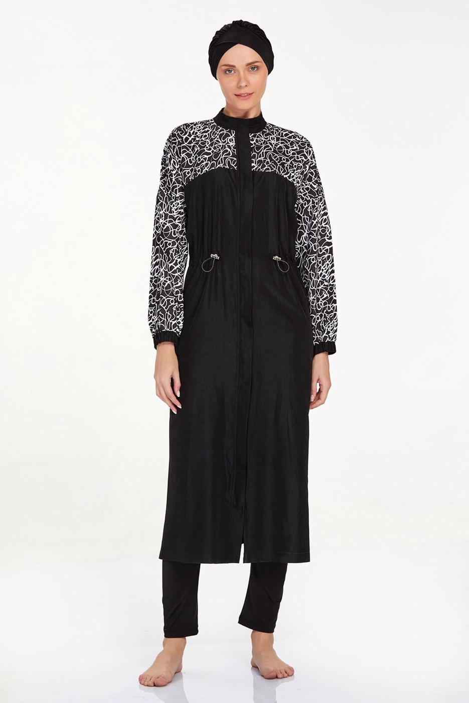 Tesettür giyim SİYAH ALVİNA DESENLİ TESETTÜR MAYO T 1412