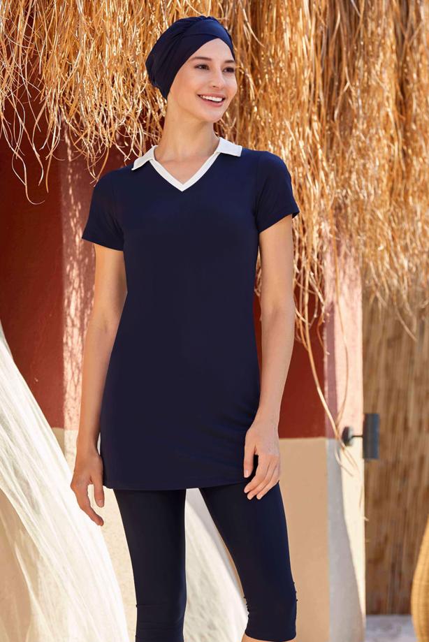 Vêtements hijab BLEU MARINE MAILLOT DE BAIN HIJAB MANCHES COURTES T 3905 - TRENDTESETTÜR