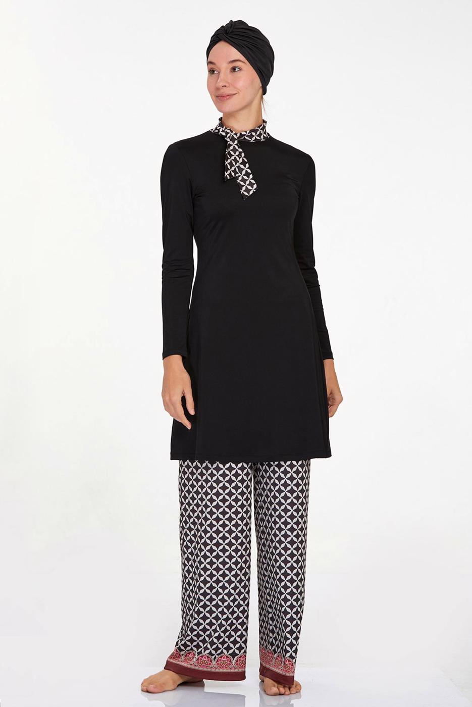 Tesettür giyim SİYAH DESENLİ TESETTÜR MAYO T 4514