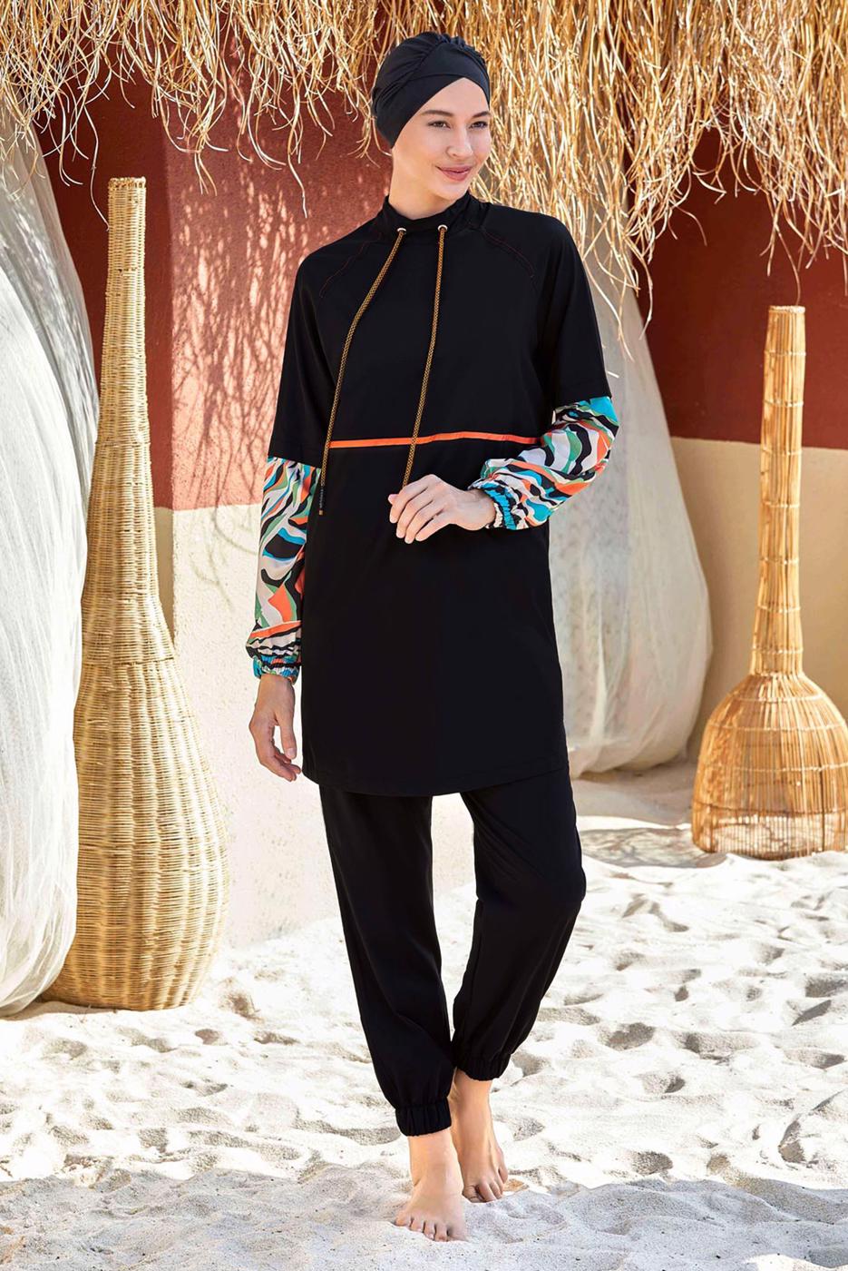 Tesettür giyim SİYAH KOLU DESENLİ TESETTÜR MAYO T 4576