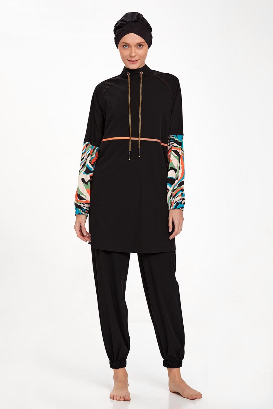 Tesettür giyim SİYAH KOLU DESENLİ TESETTÜR MAYO T 4576