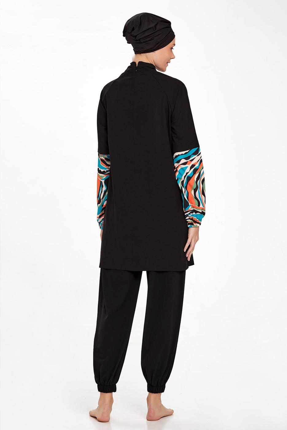 Tesettür giyim SİYAH KOLU DESENLİ TESETTÜR MAYO T 4576