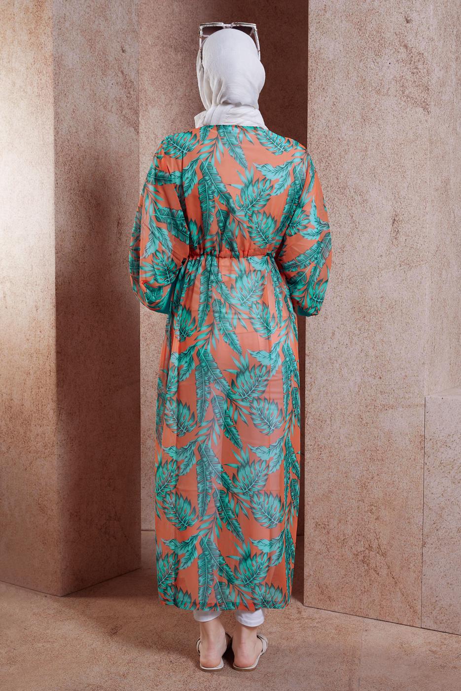 Tesettür giyim TURUNCU YARASA KOL DESENLİ PAREO T 6124