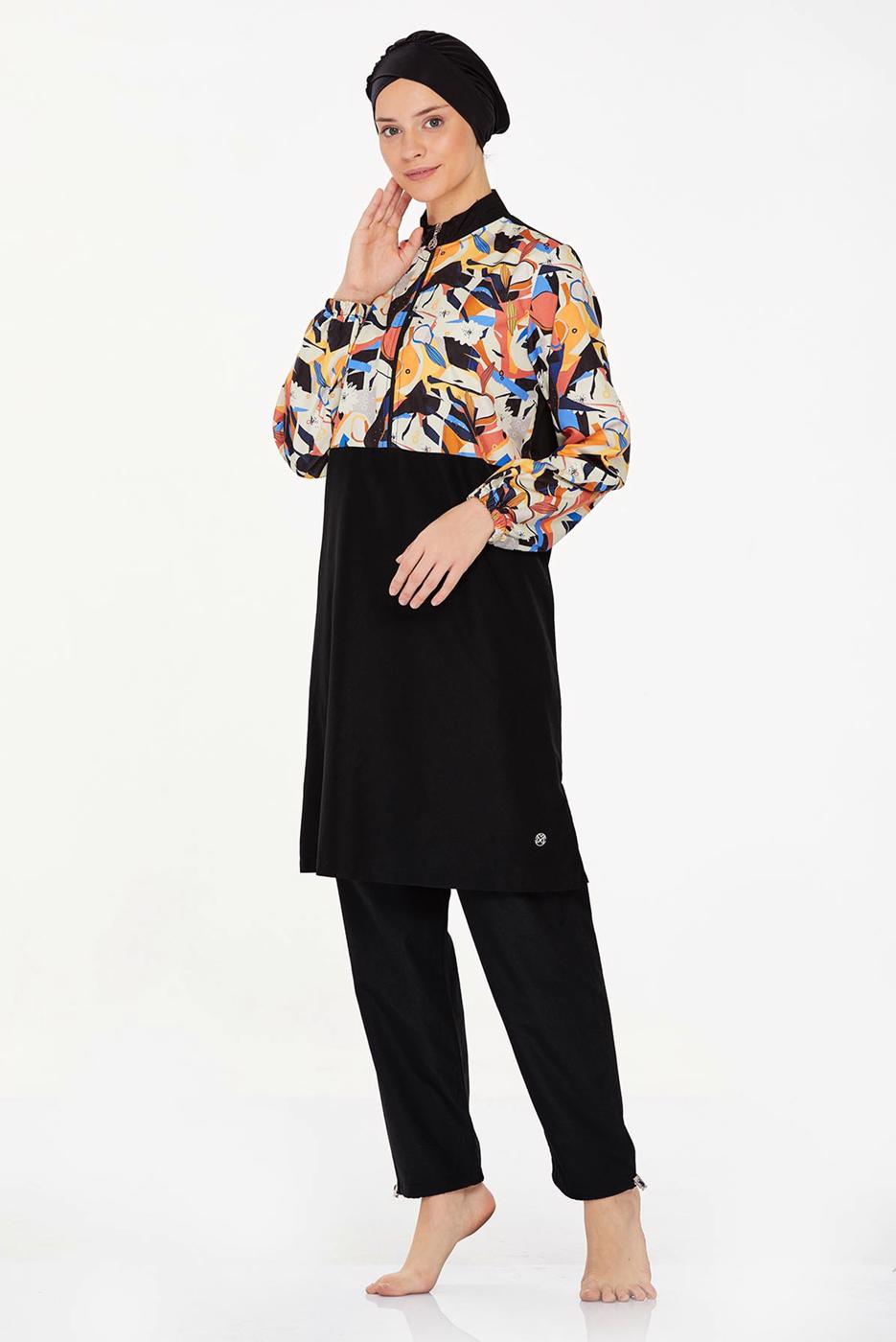 Tesettür giyim SİYAH ALVİNA DESENLİ TESETTÜR MAYO T 8283
