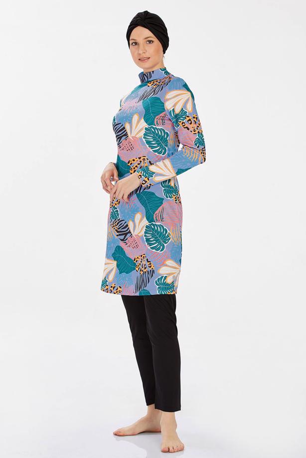 Vêtements hijab NOIR MAILLOT DE BAIN HIJAB À MOTIFS T 9202 - TRENDTESETTÜR