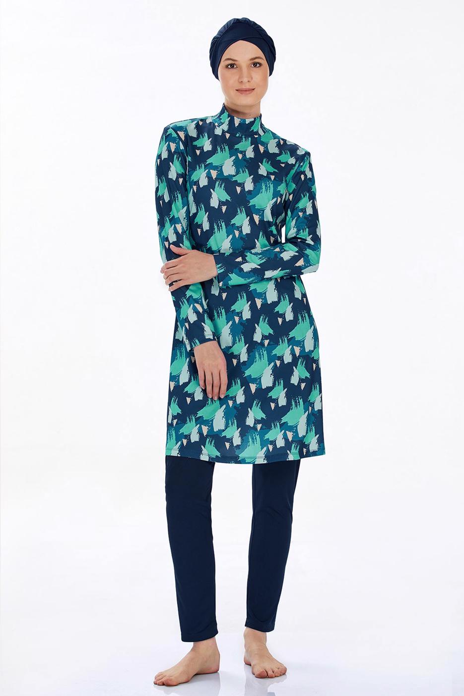 Tesettür giyim LACİVERT DESENLİ TESETTÜR MAYO T 9203