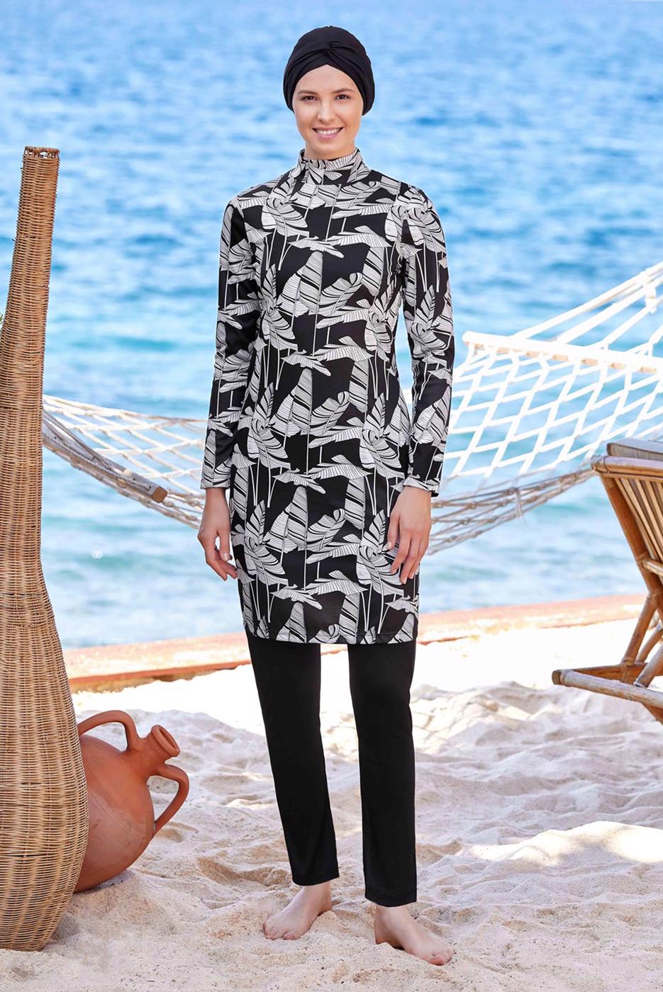 Hijab clothing BLACK PATTERNED HIJAB SWIMSUIT T 9206