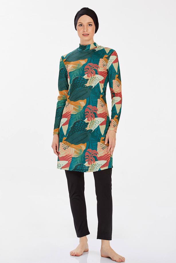 Vêtements hijab NOIR MAILLOT DE BAIN HIJAB À MOTIFS T 9210 - TRENDTESETTÜR