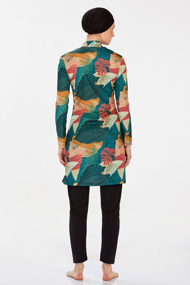 Vêtements hijab NOIR MAILLOT DE BAIN HIJAB À MOTIFS T 9210 - TRENDTESETTÜR