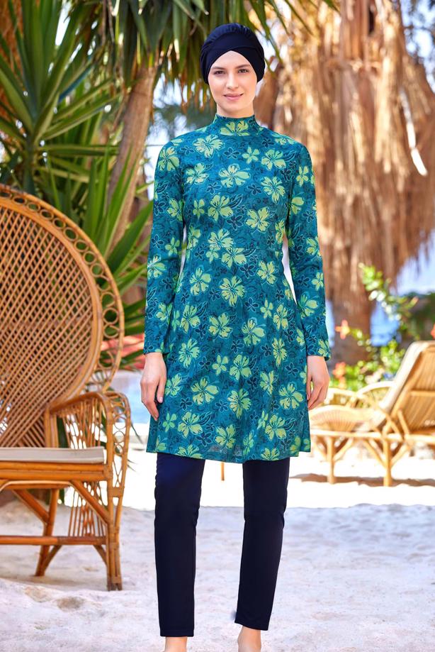 Vêtements hijab BLEU MARINE MAILLOT DE BAIN HIJAB À MOTIFS T 9221 - TRENDTESETTÜR