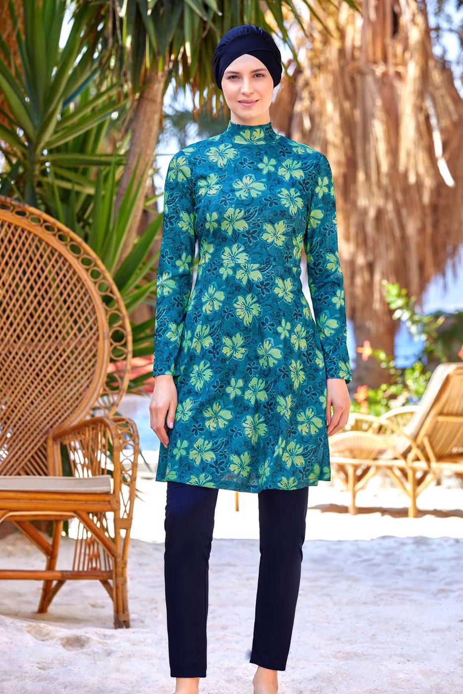 Hijab clothing NAVY BLUE PATTERNED HIJAB SWIMSUIT T 9221