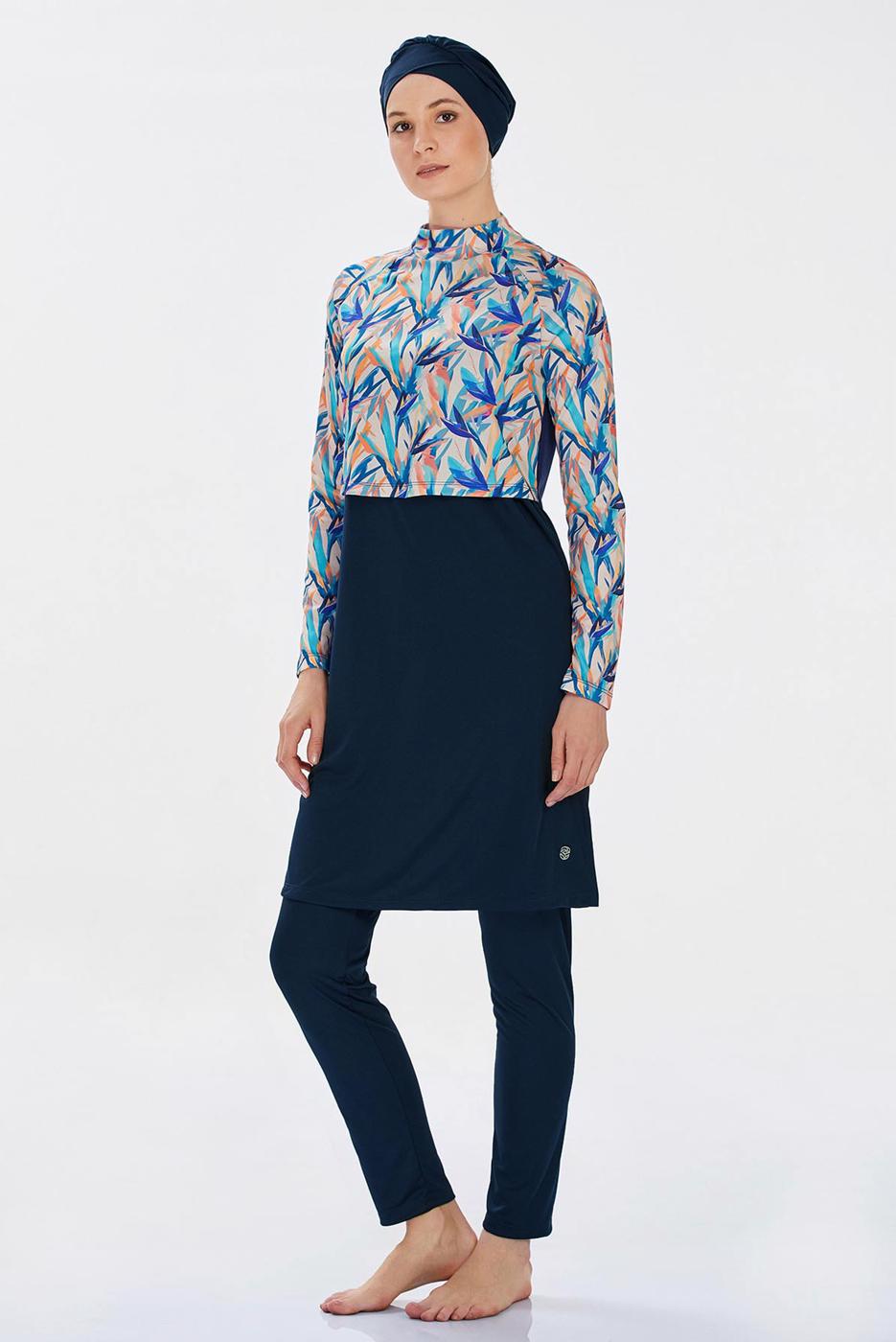 Hijab clothing NAVY BLUE PATTERNED HIJAB SWIMSUIT T 9235