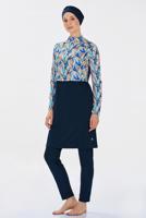 Hijab clothing NAVY BLUE PATTERNED HIJAB SWIMSUIT T 9235
