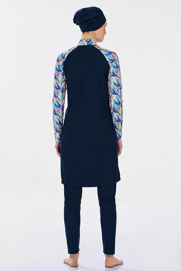 Vêtements hijab BLEU MARINE MAILLOT DE BAIN HIJAB À MOTIFS T 9235 - TRENDTESETTÜR