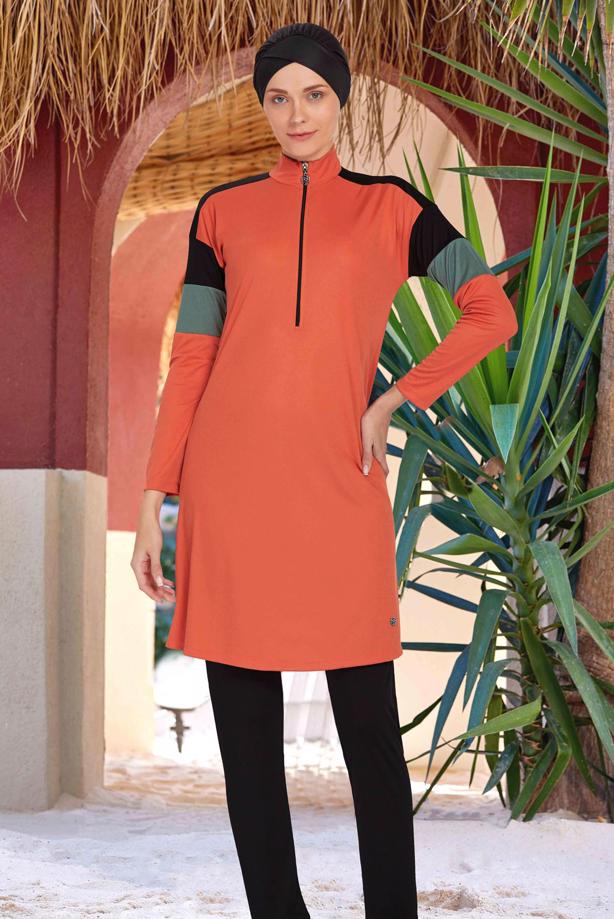 Vêtements hijab BRUN MAILLOT DE BAIN HIJAB ZIPPÉ ALVINA T 9241 - TRENDTESETTÜR