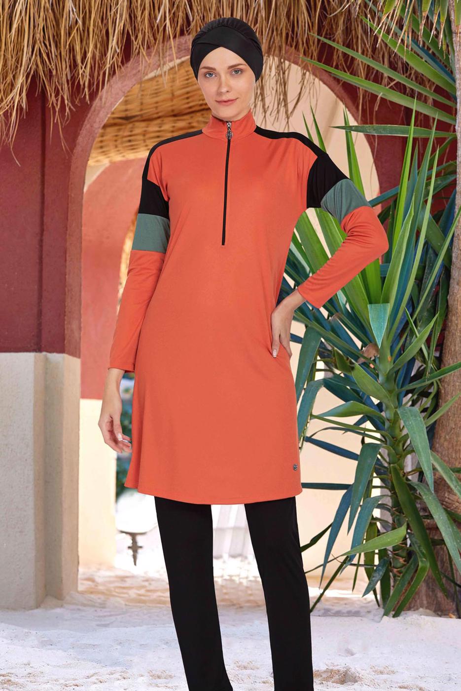 Hijab clothing BROWN ALVINA ZIPPERED HIJAB SWIMSUIT T 9241