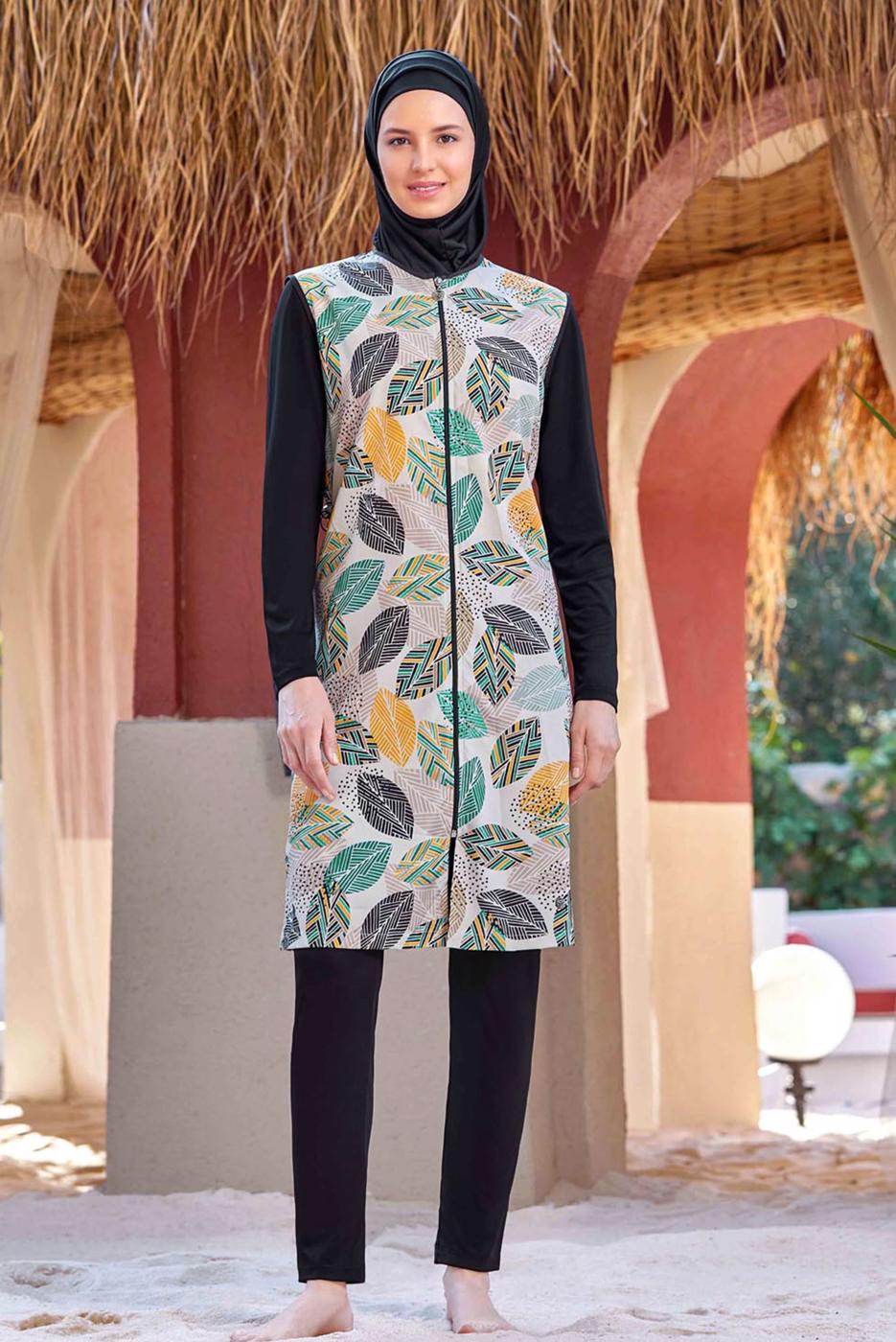 Tesettür giyim SİYAH DESENLİ TESETTÜR MAYO T 9255