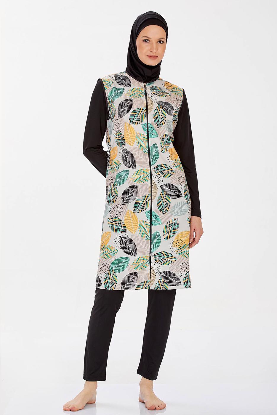 Tesettür giyim SİYAH DESENLİ TESETTÜR MAYO T 9255