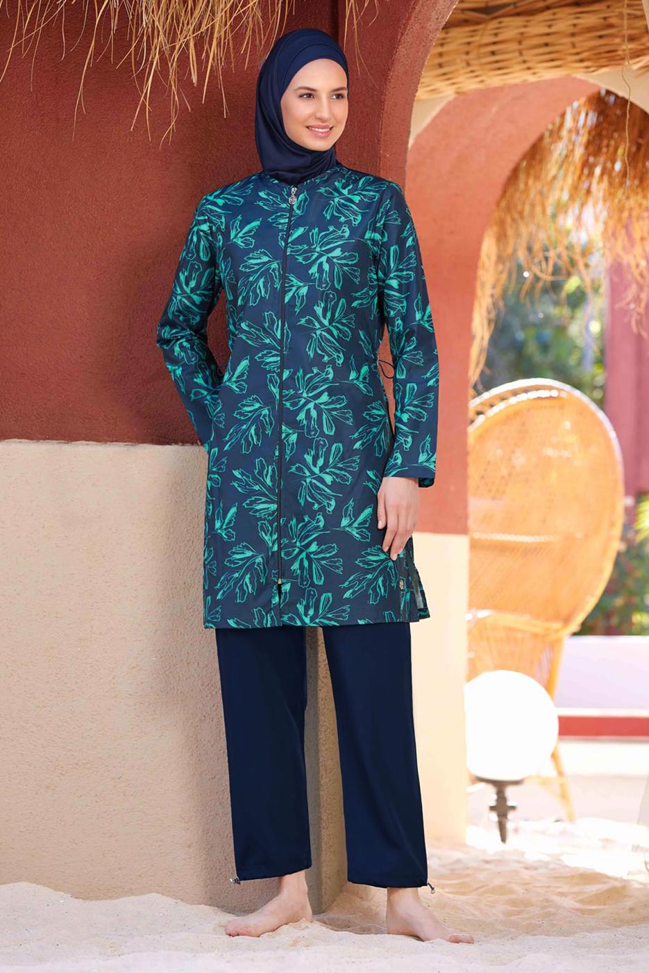 Tesettür giyim LACİVERT DESENLİ TESETTÜR MAYO T 9291