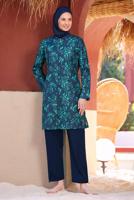 Tesettür giyim LACİVERT DESENLİ TESETTÜR MAYO T 9291