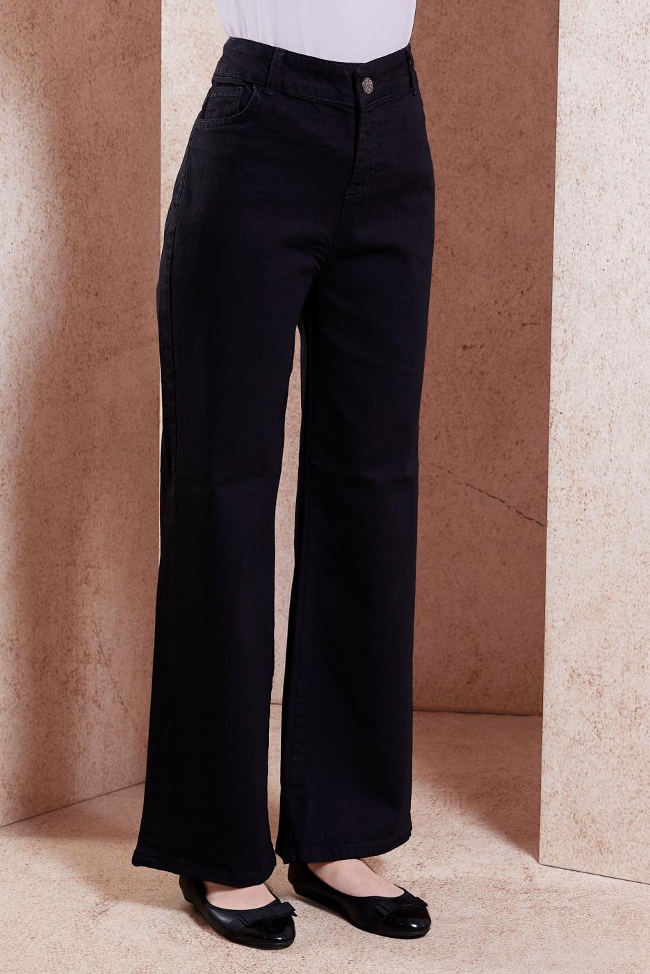 Hijab clothing BLACK WIDE LEG DENIM PANTS T 1505