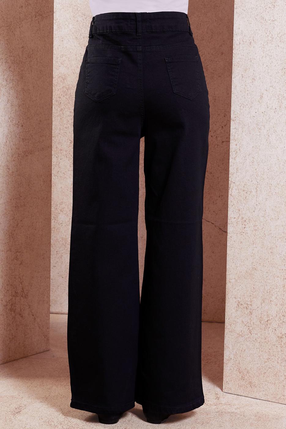 Hijab clothing BLACK WIDE LEG DENIM PANTS T 1505