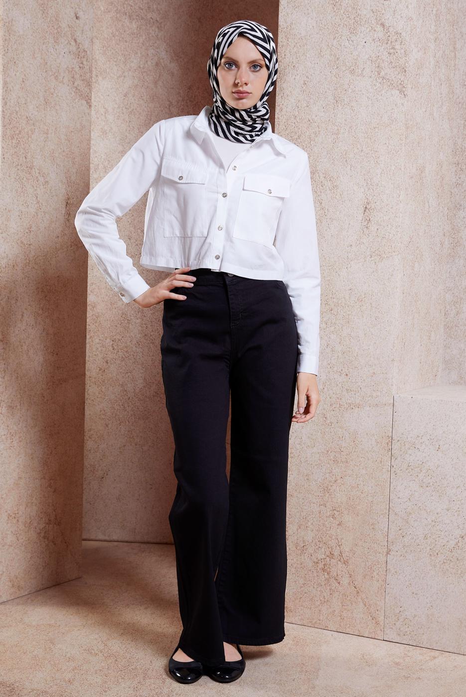 Hijab clothing BLACK WIDE LEG DENIM PANTS T 1505