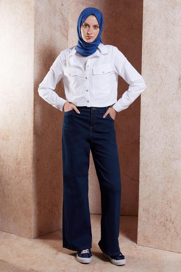 YOURS - Pantalon Fluide Ample Bleu Marine à Poches | Yours Clothing