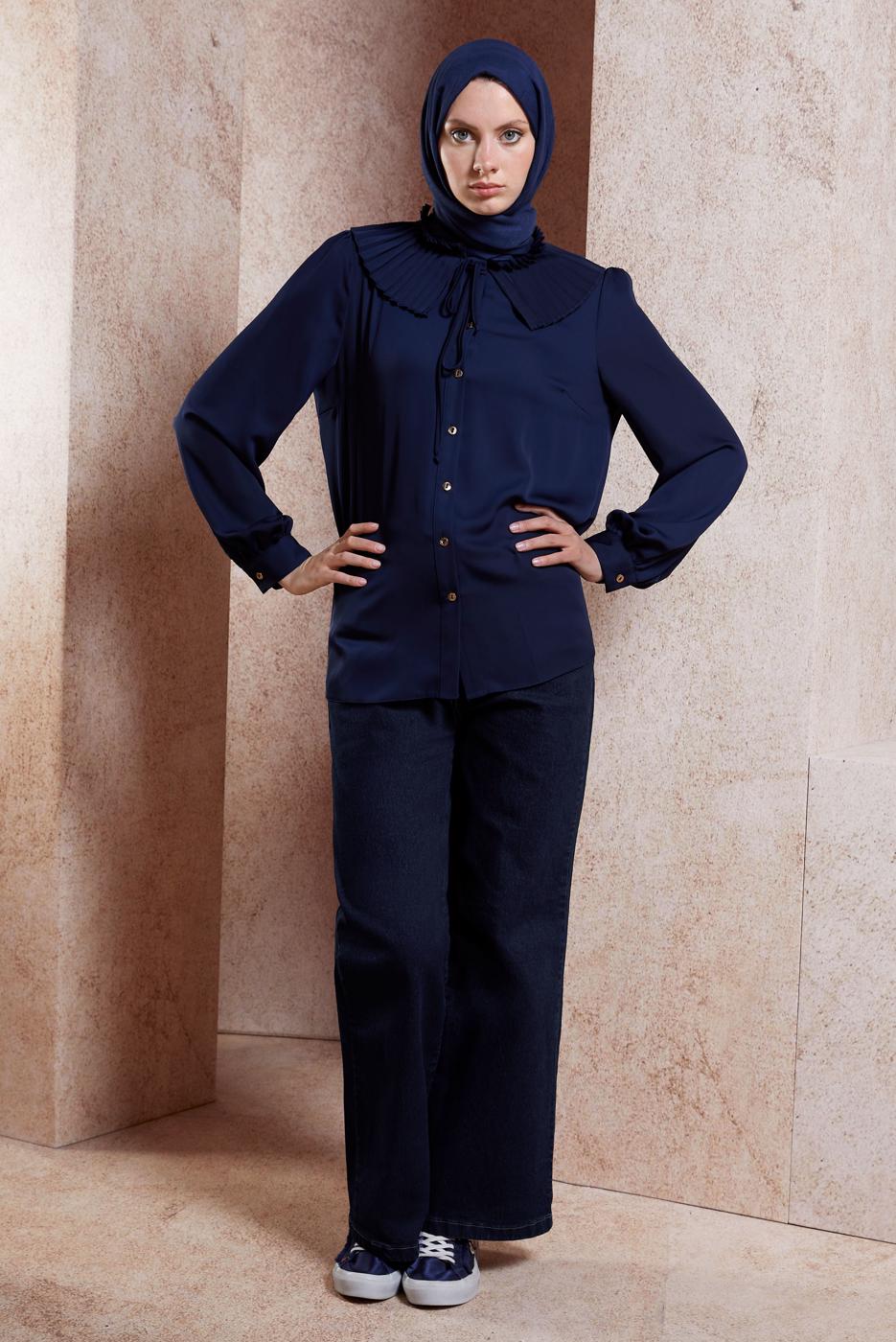 Hijab clothing NAVY BLUE WIDE LEG DENIM PANTS T 1505