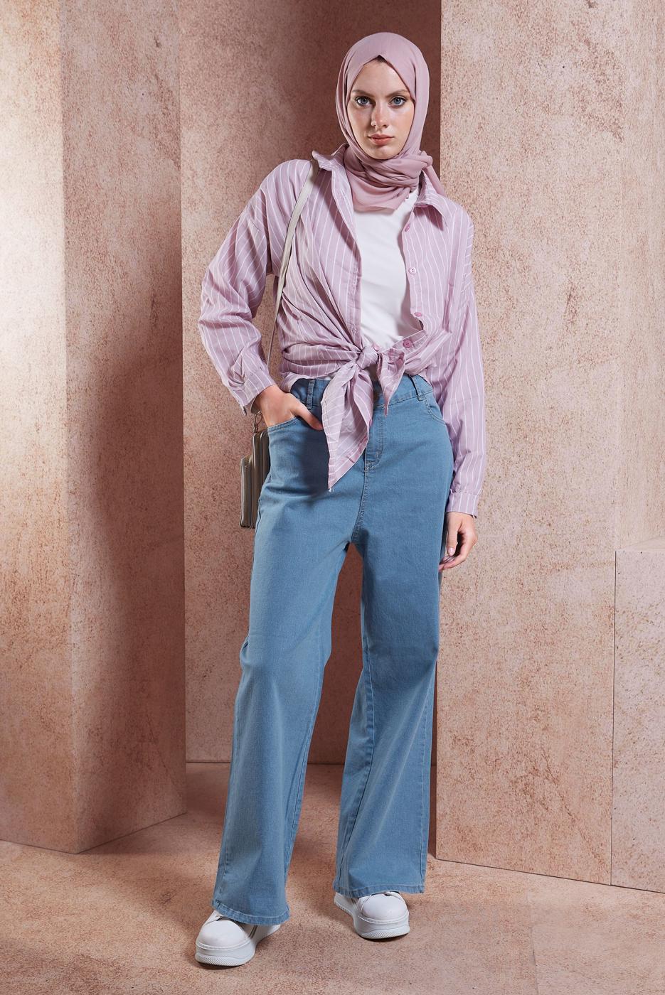 Vêtements hijab BLEU PANTALON LARGE EN JEAN T 1505