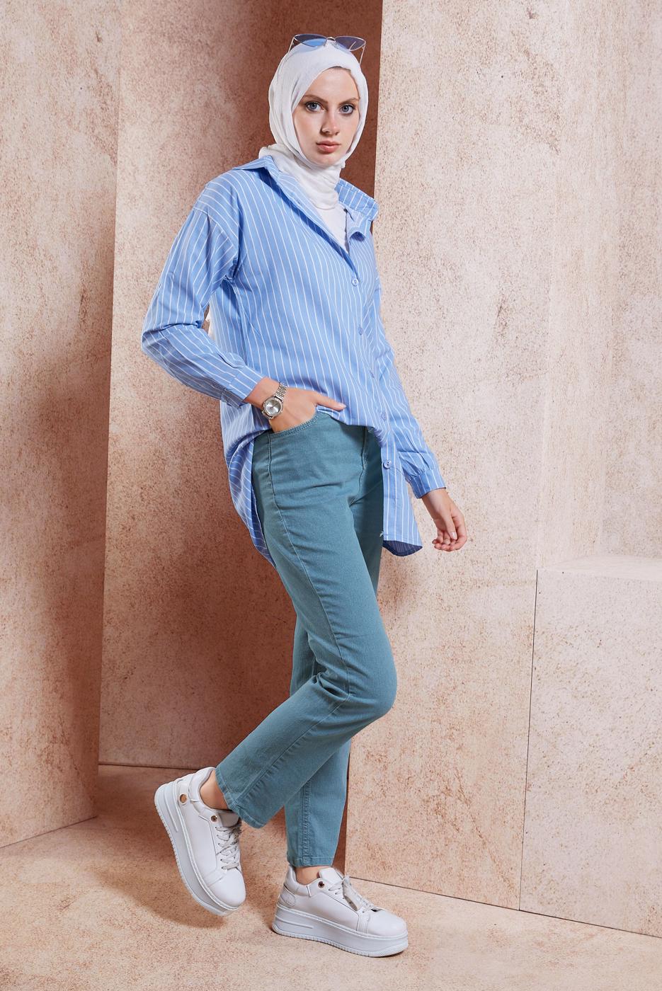 Vêtements hijab BLEU JEAN TAILLE HAUTE T ​​2505