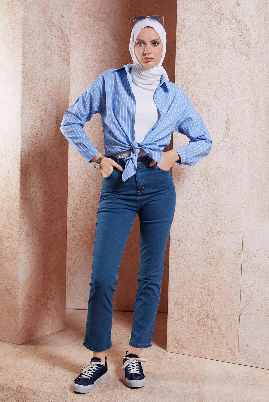 Vêtements hijab BLEU MARINE JEAN TAILLE HAUTE T 2505