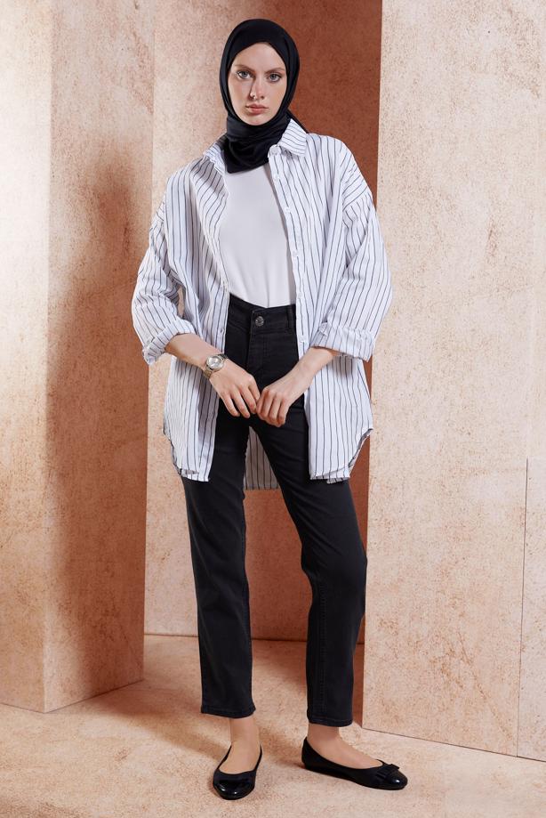 Vêtements hijab GRIS JEAN TAILLE HAUTE T ​​2505 - TRENDTESETTÜR