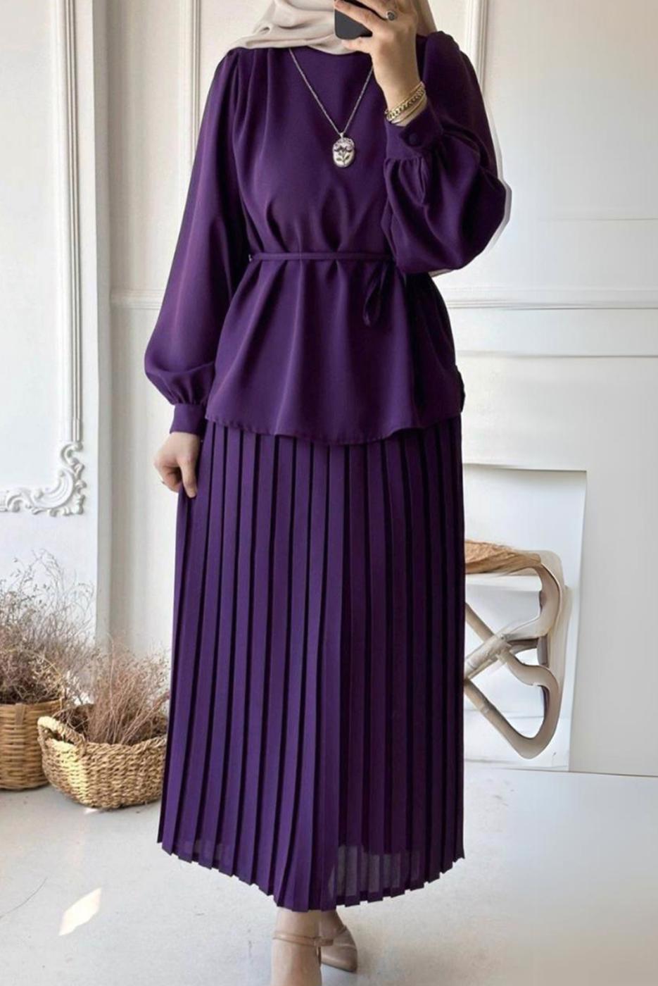 Vêtements hijab POURPRE COSTUME À JUPE PLISSÉE T 0251