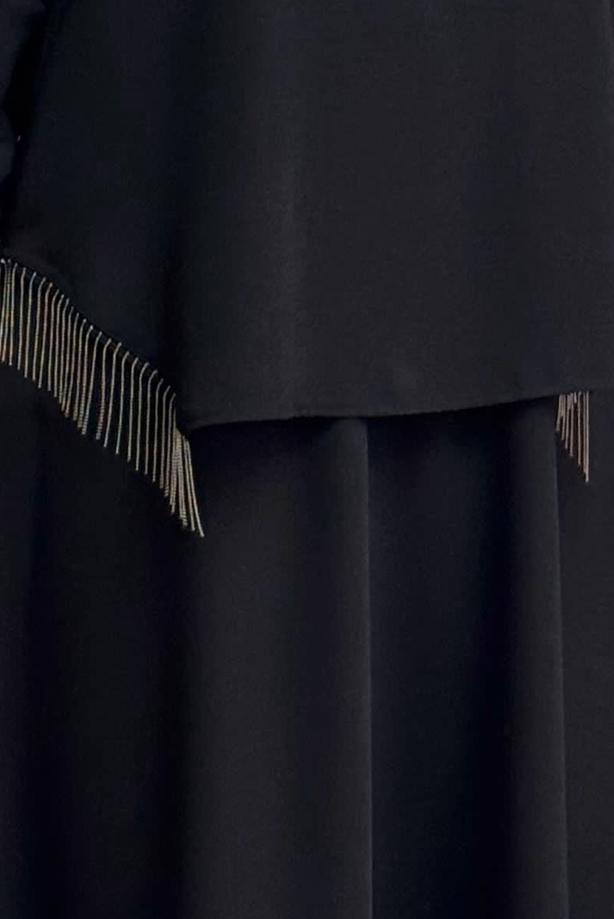 Hijab clothing BLACK FRINGED SKIRTED SUIT T 1203 - TRENDTESETTÜR