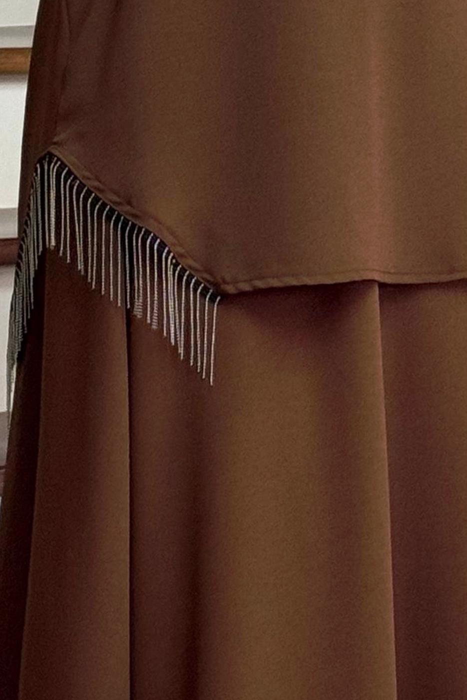 Hijab clothing BROWN FRINGED SKIRTED SUIT T 1203