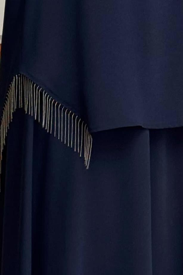 Hijab clothing NAVY BLUE FRINGED SKIRTED SUIT T 1203 - TRENDTESETTÜR
