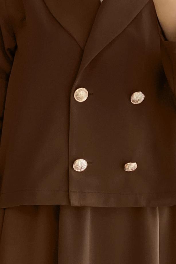 Hijab clothing BROWN DOUBLE BREASTED SKIRTED SUIT T 1252 - TRENDTESETTÜR